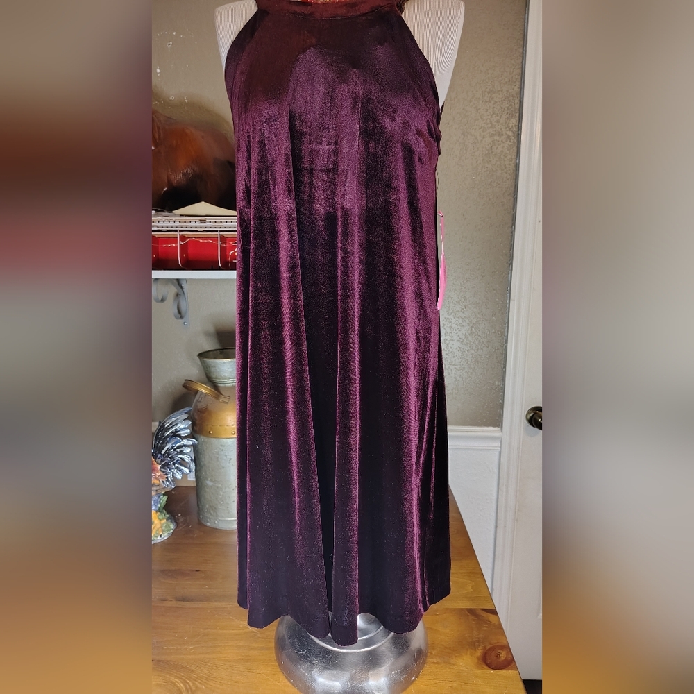 Betsey Johnson Crushed Velvet Wine Dress Size 8 NWT - Picture 4 of 7